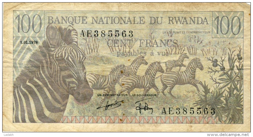 BILLET # RWANDA # 1978 # CENT FRANCS # PICK12 # CIRCULE # - Ruanda