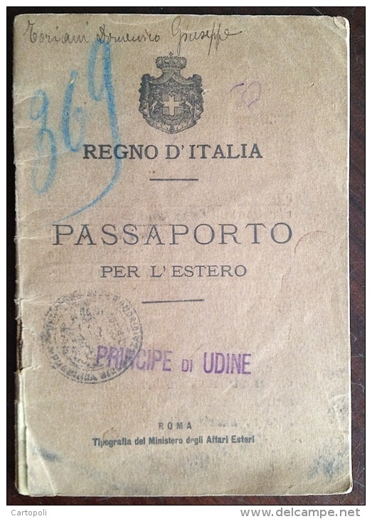 ^ LOBBI ALESSANDRIA REGNO PASSAPORTO PER L´ESTERO Z2 - Documenti Storici