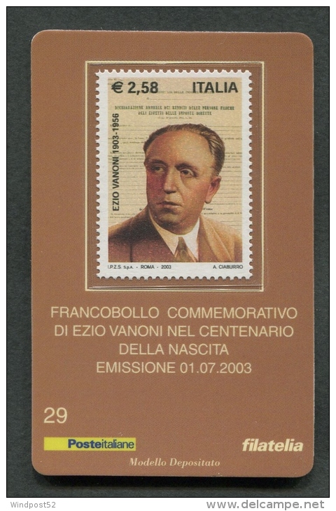 ITALIA TESSERA FILATELICA 2003 - ANNIVERSARIO NASCITA EZIO VANONI - 067 - Cartes Philatéliques