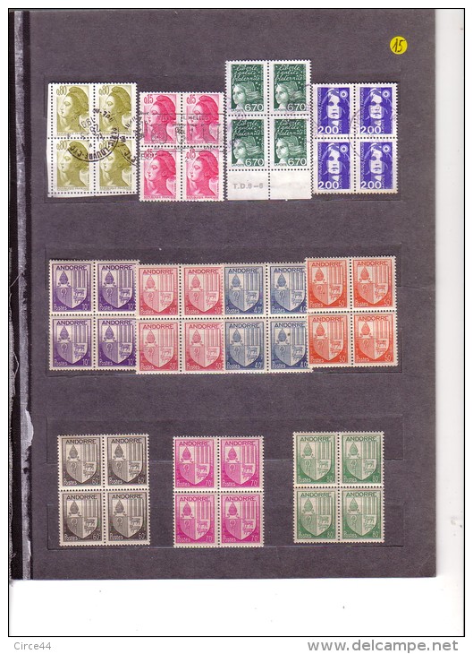 FRANCE ET ANDORRE. LOT DE TIMBRES BLOCS DE QUATRE. - Andere & Zonder Classificatie