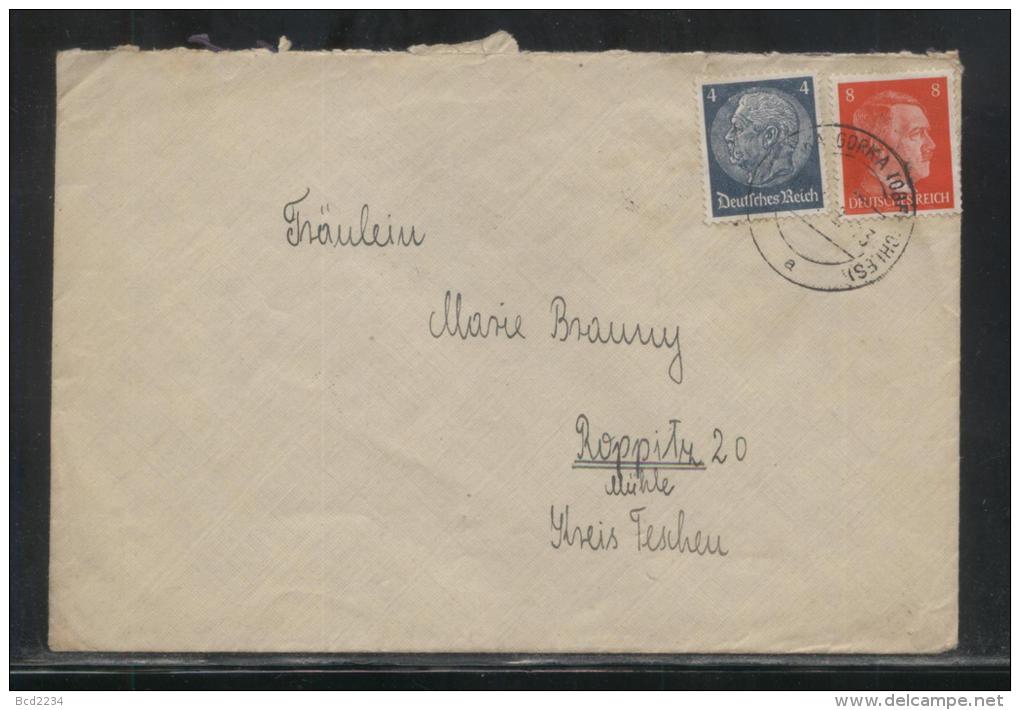 POLAND 1943 GENERAL GOUVERNEMENT LETTER SKA GORKA SILESIA TO KREIS TESCHAU MIXED FRANKING 4PF HINDENBURG 8 PF HITLER - Gouvernement Général