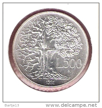 ITALIE 500 LIRE 1991 FLORA EN FAUNA AG BU - Herdenking