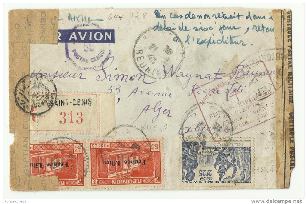 1943 France Libre + Cachet: Réouverture Ligne Aérienne Sur Lettre Recommandé Pour Alger - Brieven En Documenten