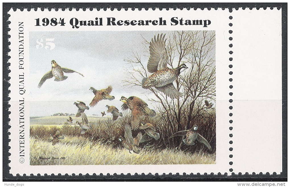 Quail Research Stamp 1984 ** MNH Vogel Birds - Duck Stamps