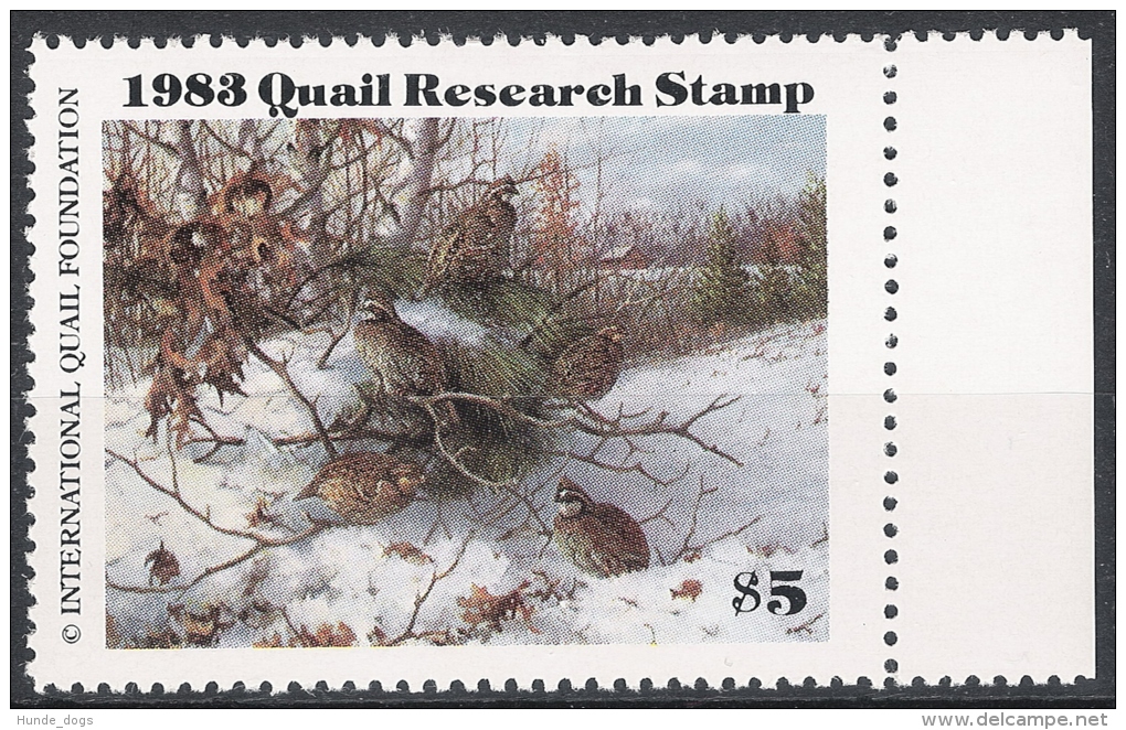 Quail Research Stamp 1983 ** MNH Vogel Birds - Duck Stamps