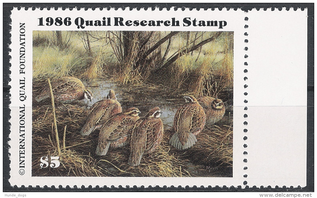 Quail Research Stamp 1986 ** MNH Vogel Birds - Duck Stamps