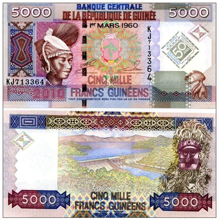 GUINEA 5000 Francs 2010  P-44 Commemorative  **UNC** - Guinea