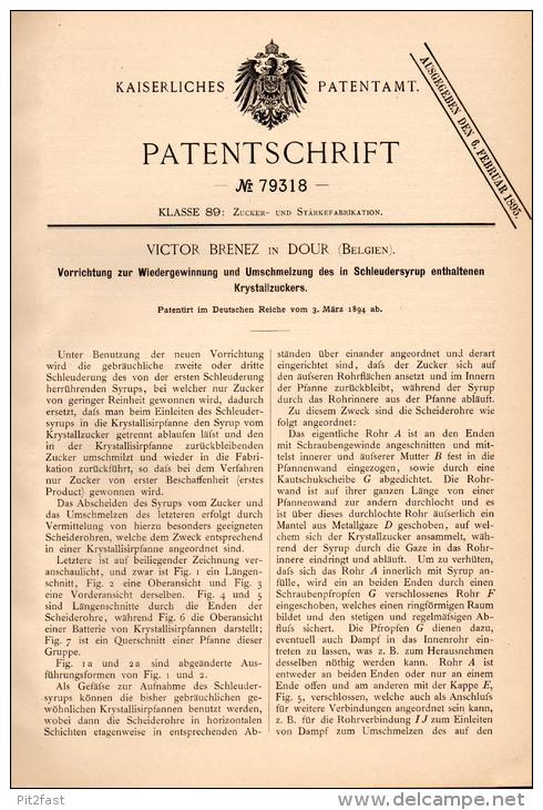 Original Patentschrift - V. Brenez In Dour / Mons , 1894 , Gewinnung Von Zucker Aus Schleudersirup , Sirup !!! - Machines