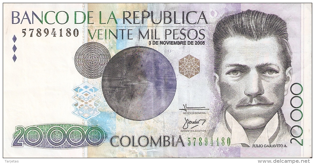 BILLETE DE COLOMBIA DE 20000 PESOS DE ORO AÑO 2005 (BANKNOTE) - Colombia