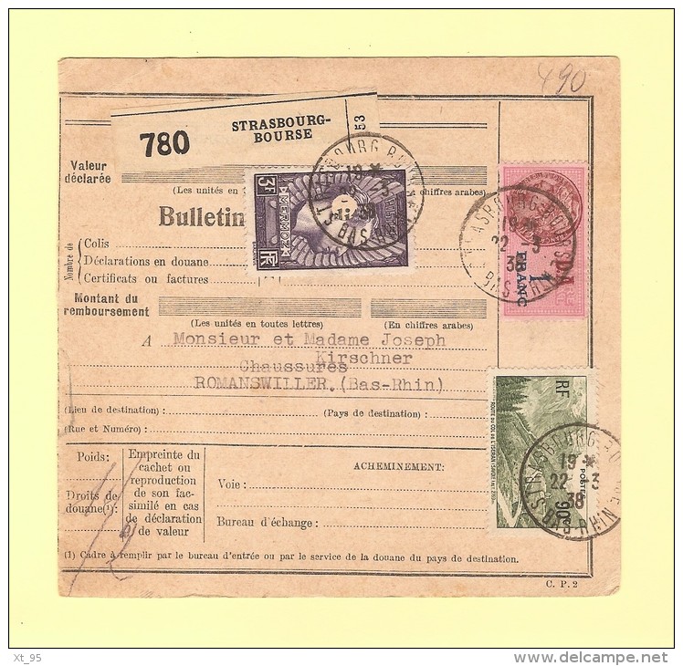 Bulletin D´expedition - 3f Mermoz Perfore Et Route Col Iseran - Strasbourg Bourse 1938 - 1921-1960: Moderne