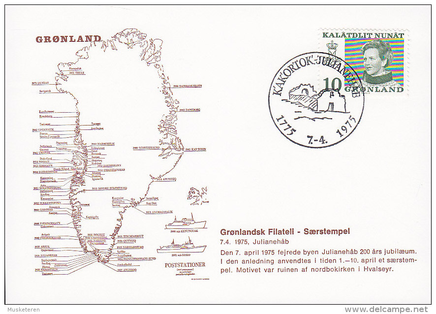 Greenland Sonderstempel JULIANEHÅB 1975 Town Jubilee Landkarte Map Cachet (Cz. Slania) Stamp - Storia Postale