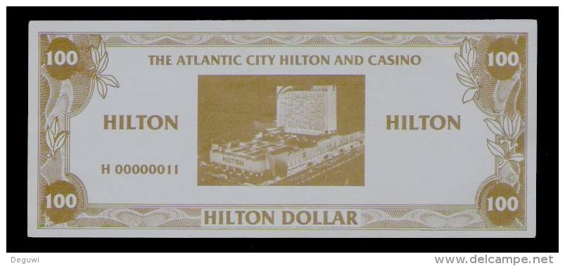 Test Note "HILTON" Testnote,  100 Dollars, RRRRR, UNC, Sehr Alt!! Dollar Size - Autres & Non Classés