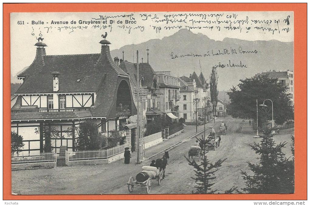 FEL881, Bulle, Avenue De Gruyères Et Dent De Broc, 651, Calèche, Attelage, Circulée 1912 - Broc