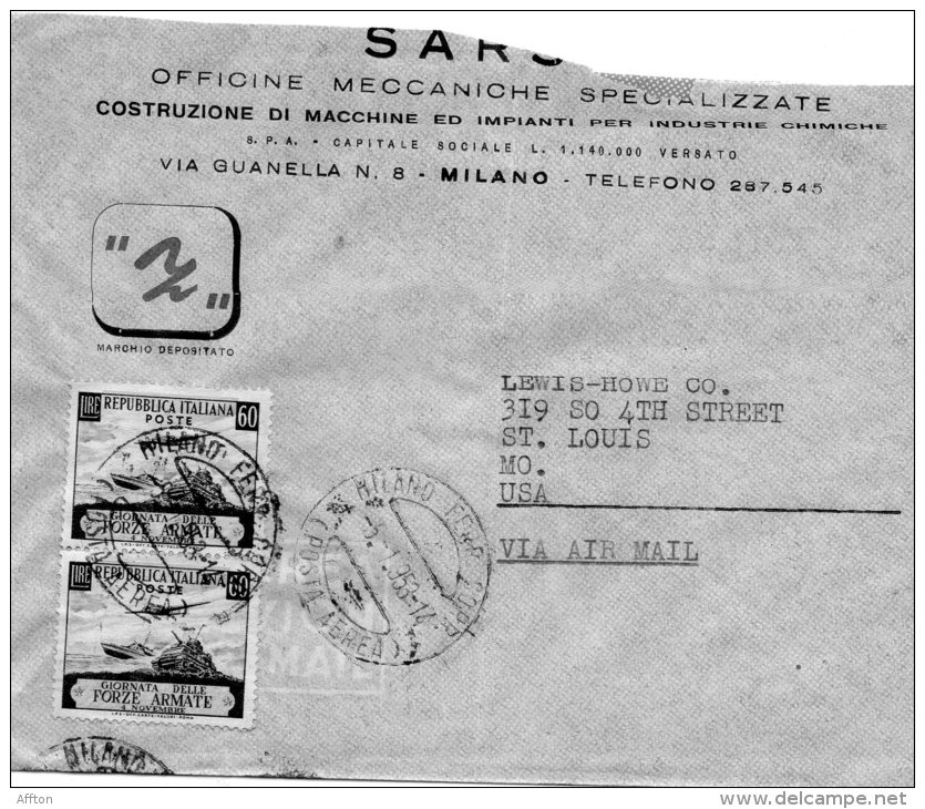 Italy 1953 Cover Mailed To USA - 1946-60: Storia Postale