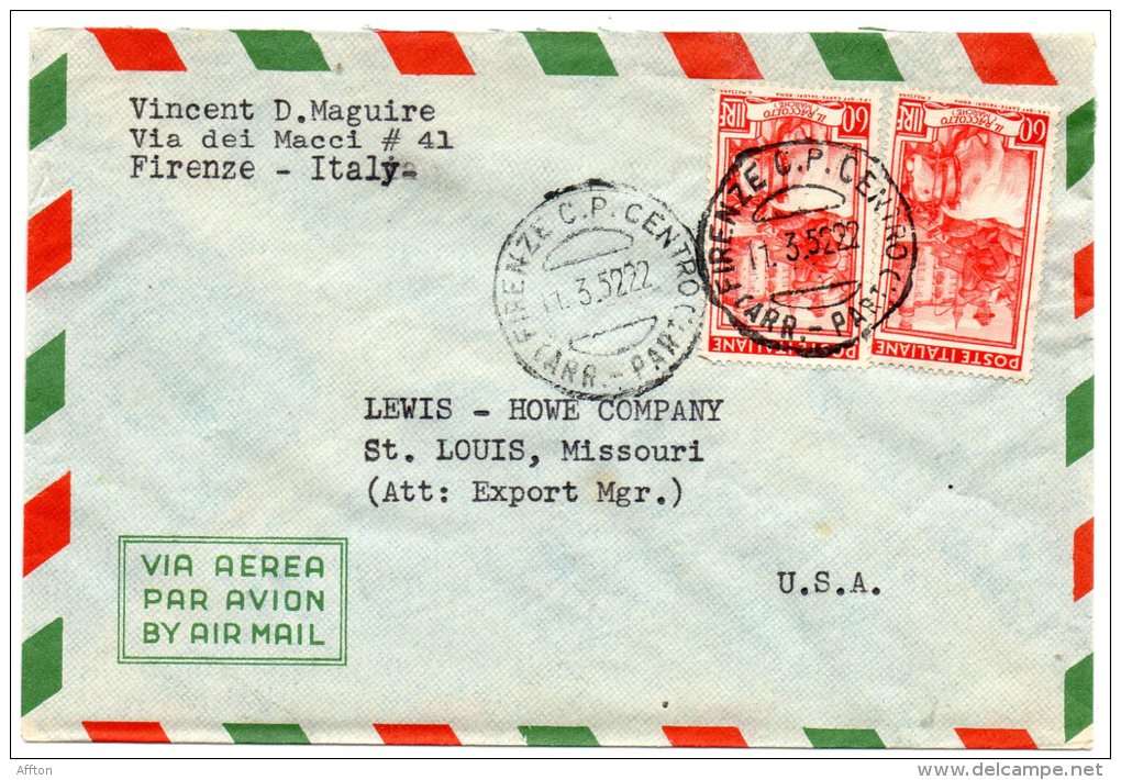 Italy 1952 Cover Mailed To USA - 1946-60: Storia Postale