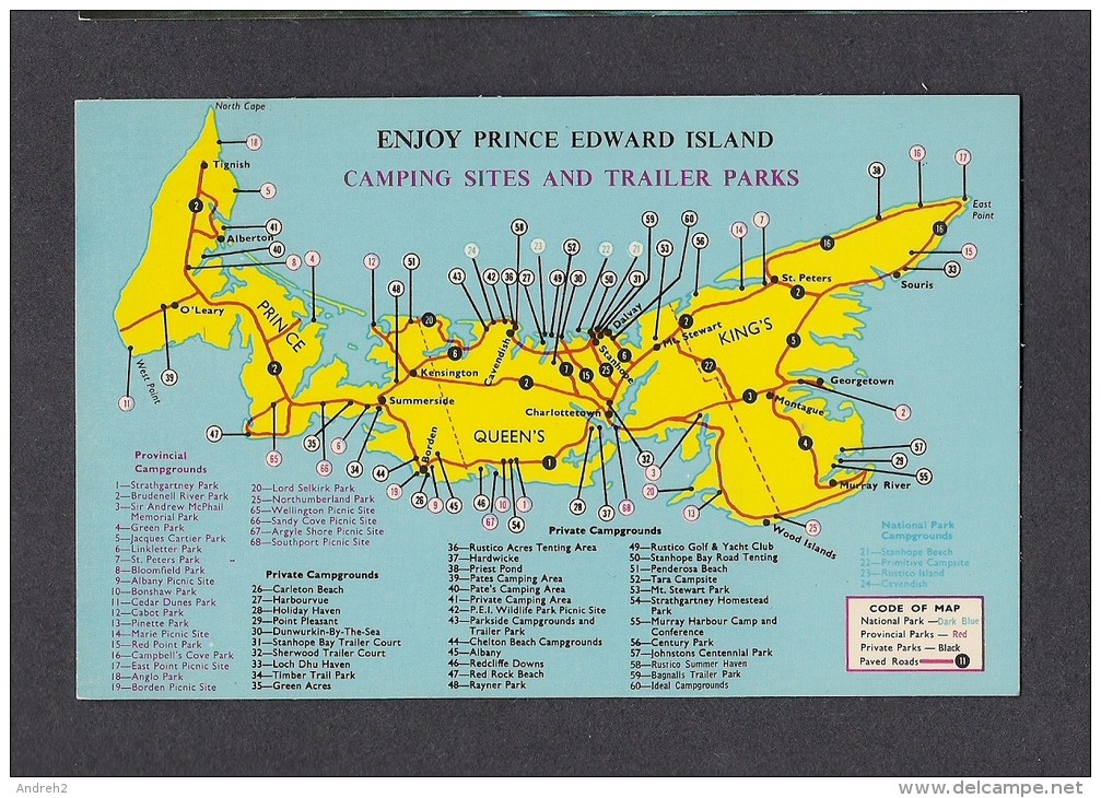 PRINCE EDWARD ISLAND - ILE DU PRINCE EDWARD - MAP OF CAMPING SITES AND TRAILER PARKS - Sonstige & Ohne Zuordnung