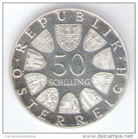 AUSTRIA 50 SCHILLING 1974 AG SILVER 1200th Anniversary - Salzburg Cathedral FONDO SPECCHIO - Austria