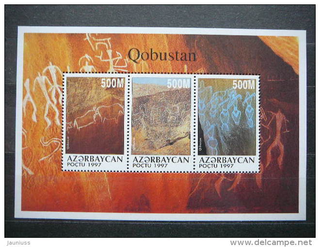 Rock Carvings In Nature Reserve Qobustan # Azerbaijan 1997 MNH #Mi.Klb.350/2 Art - Azerbaiján