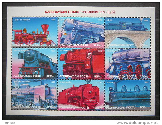 Azerbaijan 1996 Trains Locomotives ** MNH #Mi.Klb.277/85 - Eisenbahnen