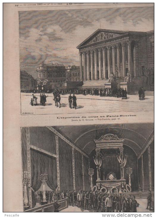 LE JOURNAL ILLUSTRE 14 01 1883 - MORT LEON GAMBETTA - OBSEQUES - VILLE D´AVRAY / PALAIS BOURBON / PLACE DE LA REPUBLIQUE - 1850 - 1899