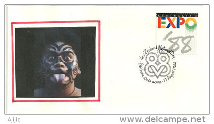 NEW-ZEALAND NATIONAL DAY. EXPO UNIVERSELLE BRISBANE 1988  (guerrier Maori Tatoué) - Covers & Documents