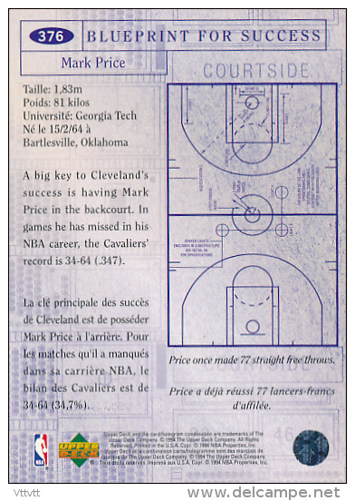 Basket NBA (1994), MARK PRICE, CLEVELAND CAVALIERS, Collector´s Choice (n° 376), Upper Deck, Trading Cards... - 1990-1999