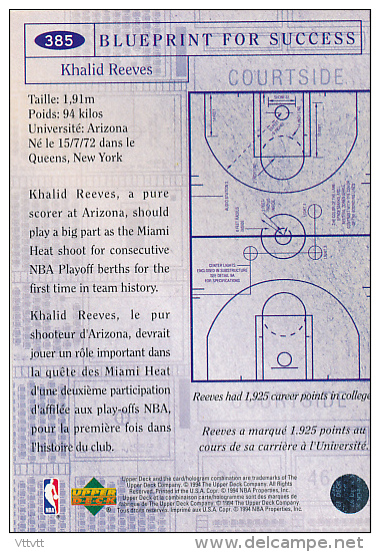 Basket NBA (1994), KHALID REEVES, MIAMI HEAT, Collector´s Choice (n° 385), Upper Deck, Trading Cards... - 1990-1999