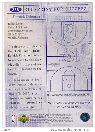 Basket NBA (1994), DERRICK COLEMAN, NEW JERSEY NETS, Collector´s Choice (n° 388), Upper Deck, Trading Cards... - 1990-1999