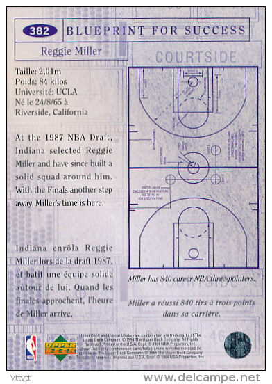 Basket NBA (1994), REGGIE MILLER, INDIANA PACERS, Collector´s Choice (n° 382), Upper Deck, Trading Cards... - 1990-1999