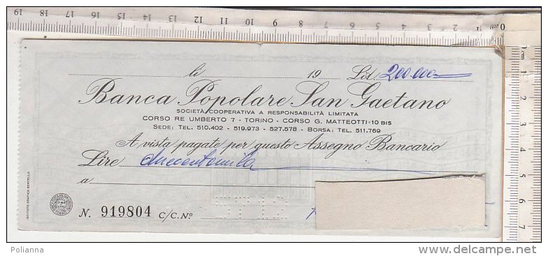 PO2718C# BANCA POPOLARE SAN GAETANO - TORINO - ASSEGNO BANCARIO  &pound; 200.000 - [10] Checks And Mini-checks