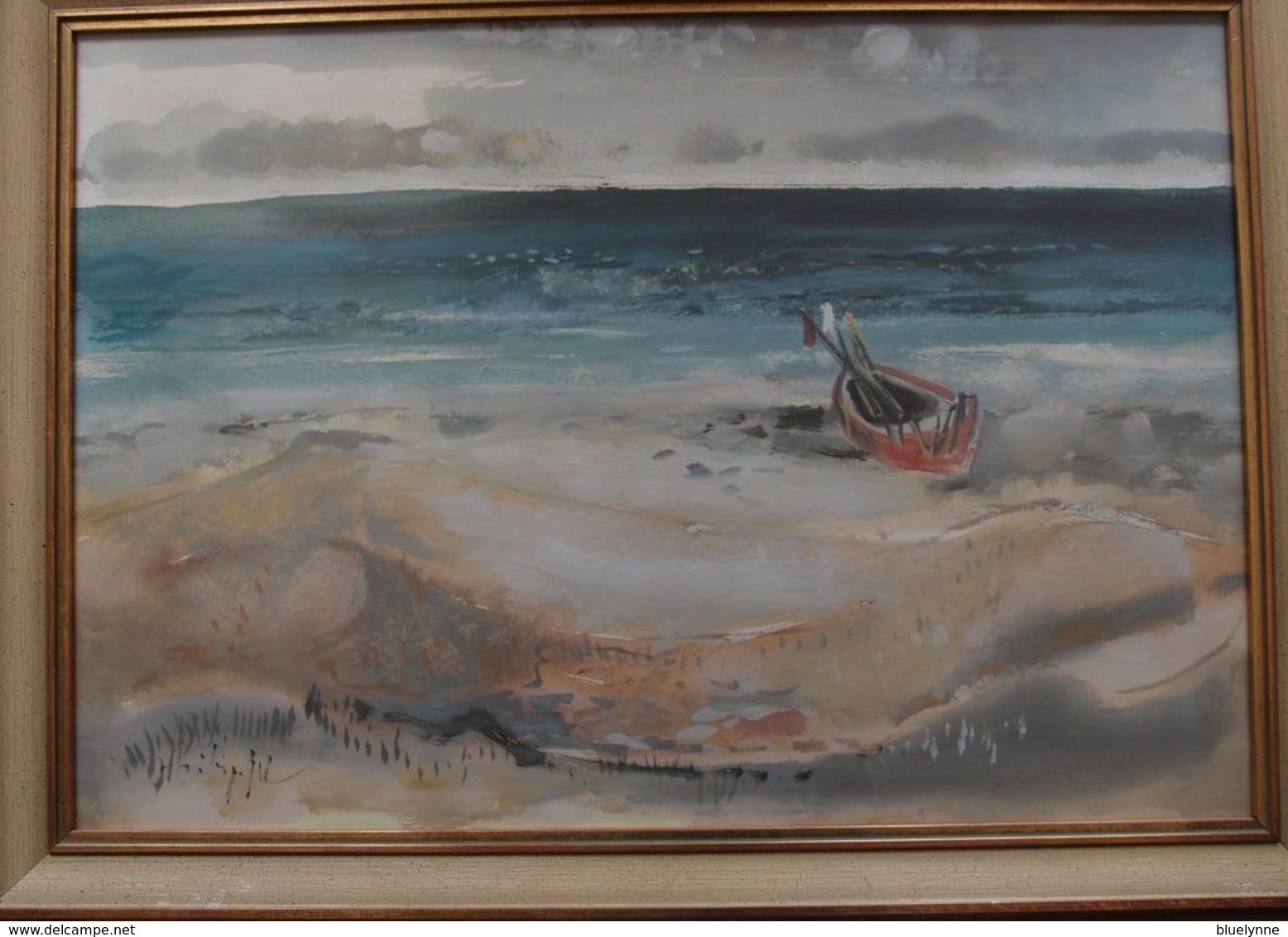 Fritz Heidingsfeld: Boot Am Ostseestrand -  Original-Aquarell ~ 1. Häflte 20. Jh. - Wasserfarben