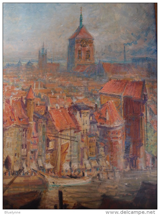 Theodor Urtnowski: Danzig-Ansicht Marienkirche, Sternwarte, Krantor - Original-Ölgemälde auf Leinwand