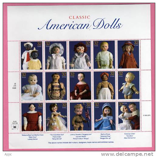 American Dolls. Feuille Complete 15 T-p Neufs ** Cote  30.00 €.   Annee 1997 - Feuilles Complètes