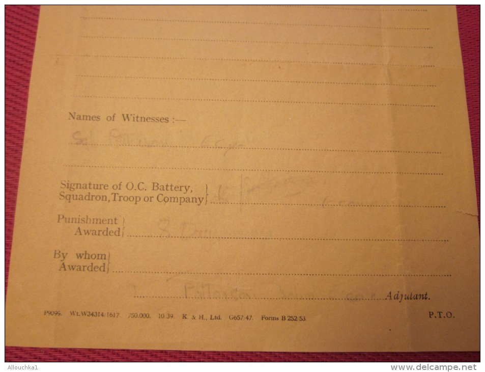 Rare MILITARIA Document Original Militaire Américain USA WAR 39-45 Charge Against -OFFENSE à Abusé De L´alcool - Documents