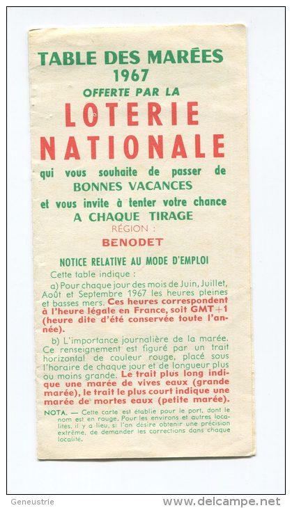 Petit Annuaire Des Marées Ancien 1967 - Benodet - Finistère - Bretagne - Loterie National - Française Des Jeux - FDJ - Europa
