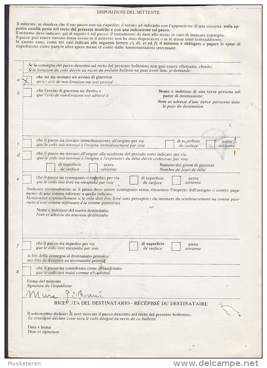 Italy Bollettino Di Spedizione Bulletin D´Expedition MACOMER Label 1980 Card To TRIVIERES Belgium - Postpaketten