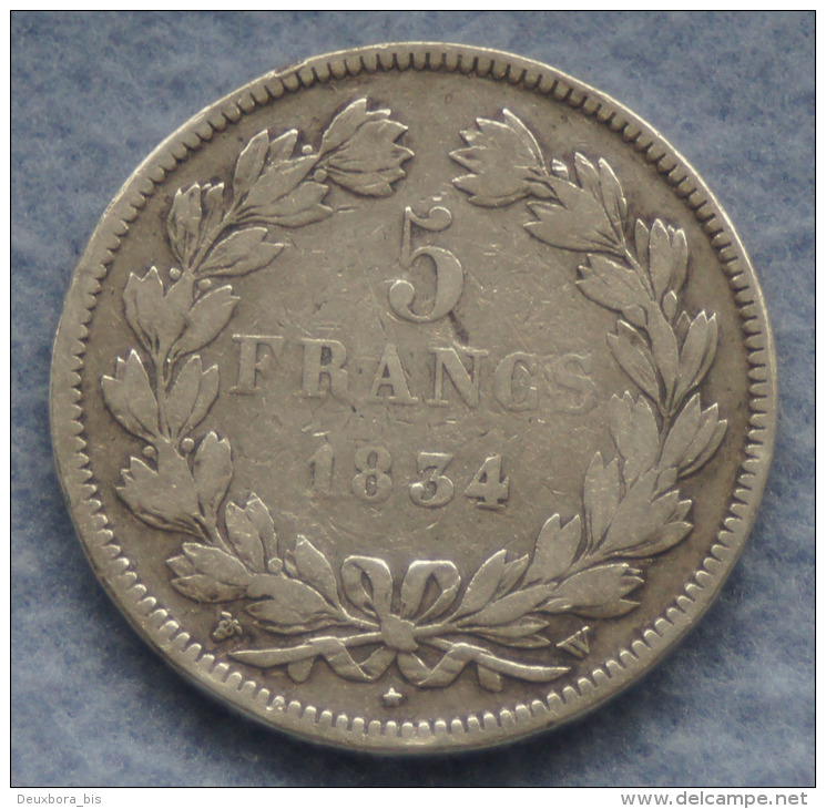 Pièce De 5 Francs " Louis Philippe " 1834 W - Argent - Altri & Non Classificati