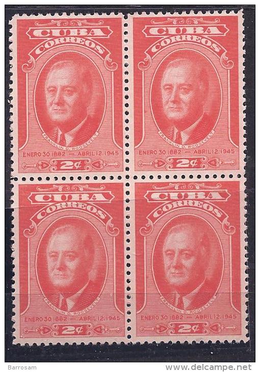 Cuba1947:Michel209mnh** Block Of 4 ROOSEVELT - Ungebraucht