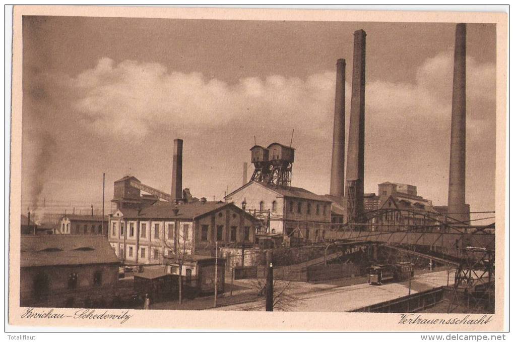 ZWICKAU Schedewitz Vertrauens Schacht Zeche Mine Bergwerk Förderturm Straßenbahn Tram Ungelaufen - Zwickau