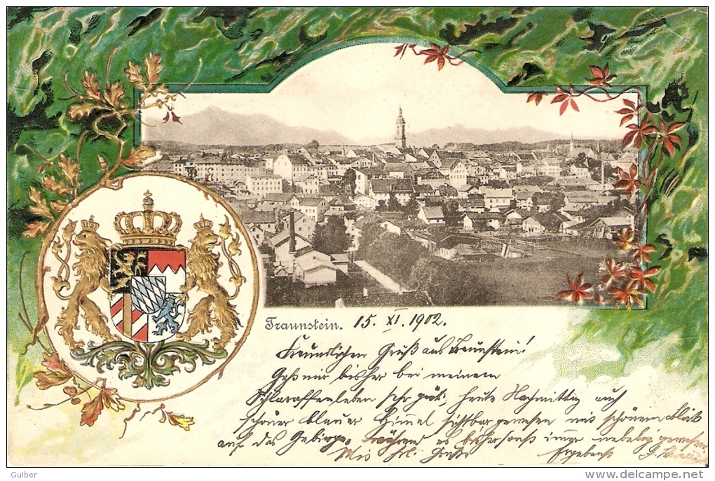 Traunstein Panorama Carte Gauffrée 1902 Verlag V. Josef Munchen - Traunstein