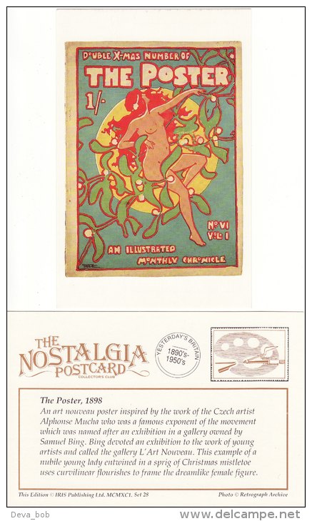 Postcard The Poster Alphonse Mucha Art Nouveau 1898 Nostalgia Mistletoe Repro - Other & Unclassified