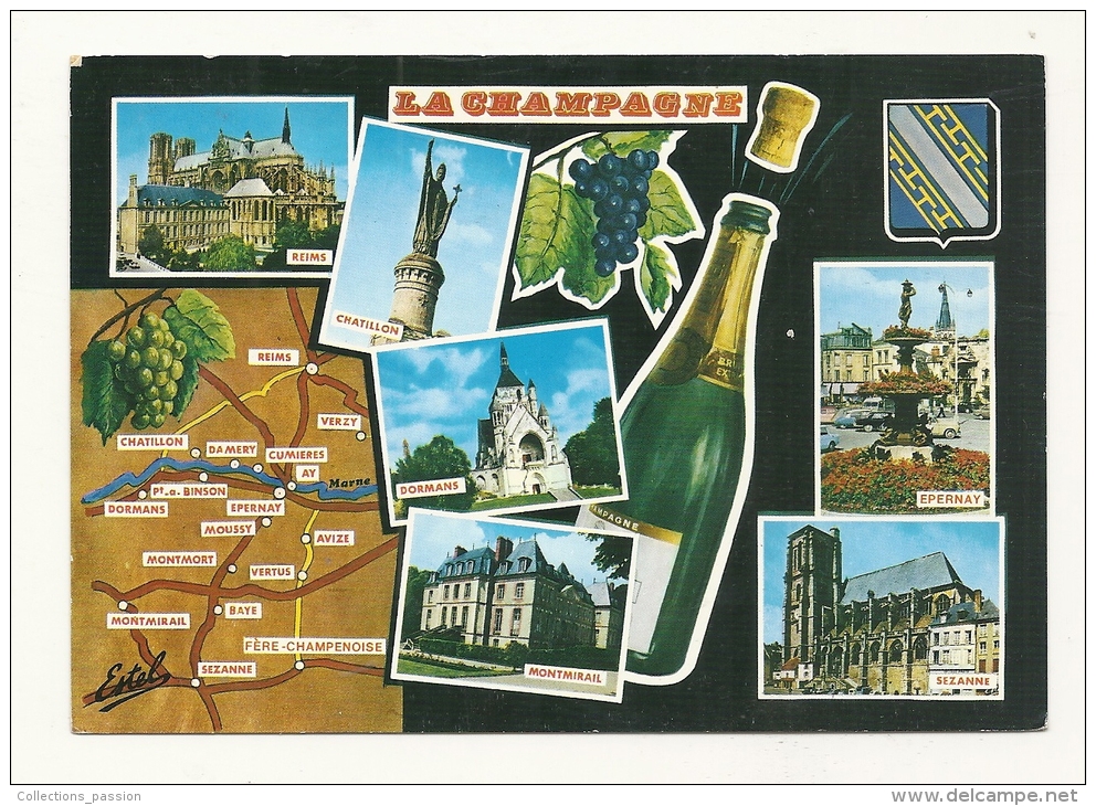 Cp, Carte Géographique, La Champagne, Voyagée 1994 - Landkarten