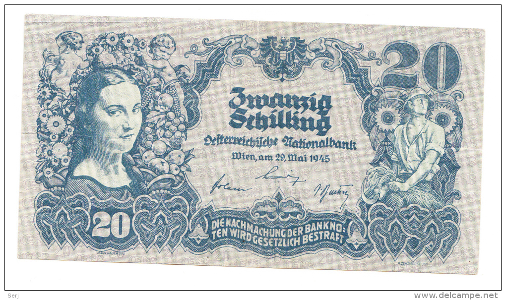 Austria 20 Schilling 1945 VF+ Banknote P 116 - Autriche