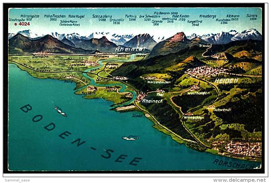 Panoramakarte  -  Bodensee / Rheintal / Rheineck / Heiden / Rorschach  -  Ansichtskarte Ca.1930   (2583) - Rheineck