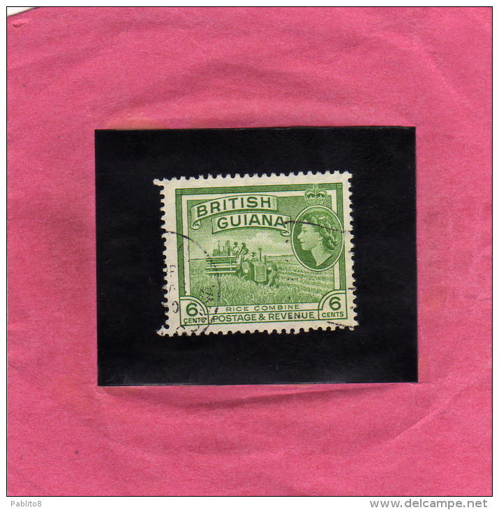 BRITISH GUIANA 1954 PICTORIAL QUEEN ELIZABETH II RICE COMBINE HARVESTER RISO MIETITREBBIA 6p USED USATO OBLITERE' - Guyana Britannica (...-1966)