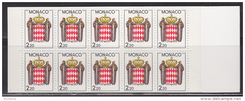 = Monaco Carnet Armoiries Stylisées 2f20 Multicolore X10 Neuf Gommé Type 1613 - Markenheftchen