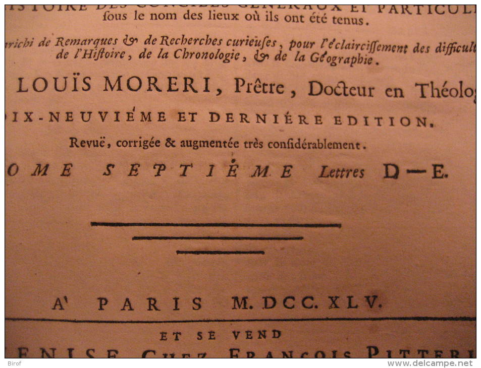LIBRO  - DIZIONARIO - FRANCESCE - LE GRAND DICTIONNAIRE HISTORIQUE OU LE ME´LAMGE CUTIEUX DE L´HISTOIRE 1745 - Woordenboeken
