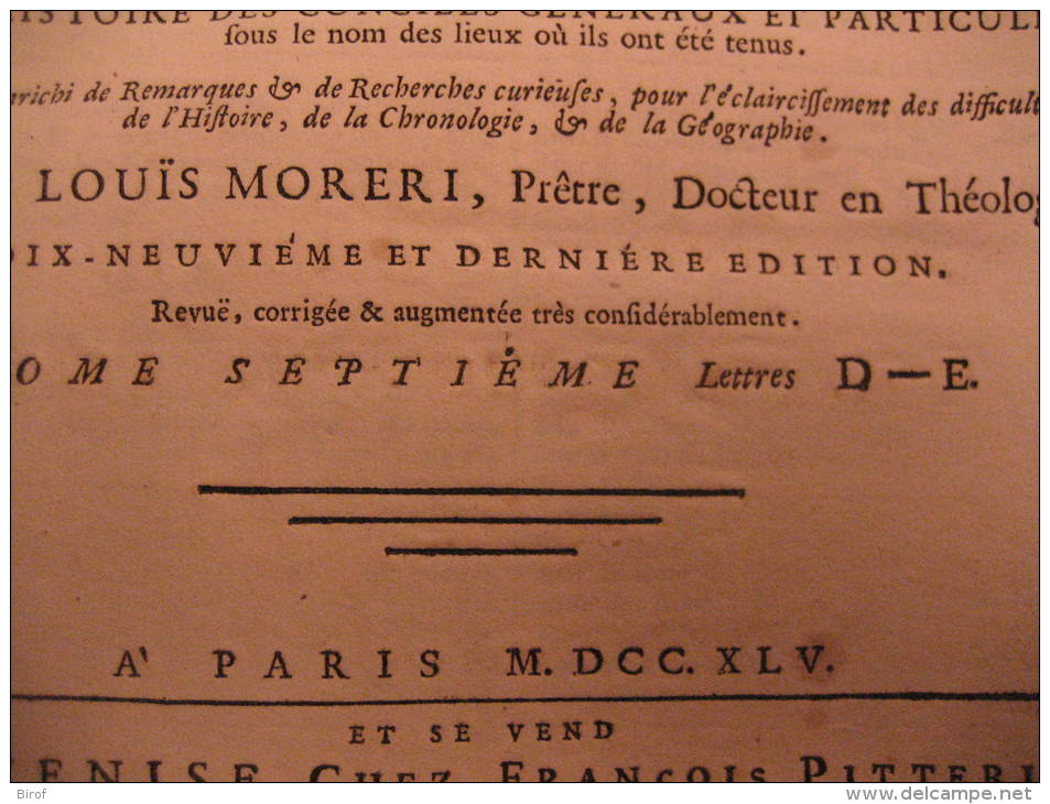 LIBRO  - DIZIONARIO - FRANCESCE - LE GRAND DICTIONNAIRE HISTORIQUE OU LE ME´LAMGE CUTIEUX DE L´HISTOIRE 1745 - Diccionarios