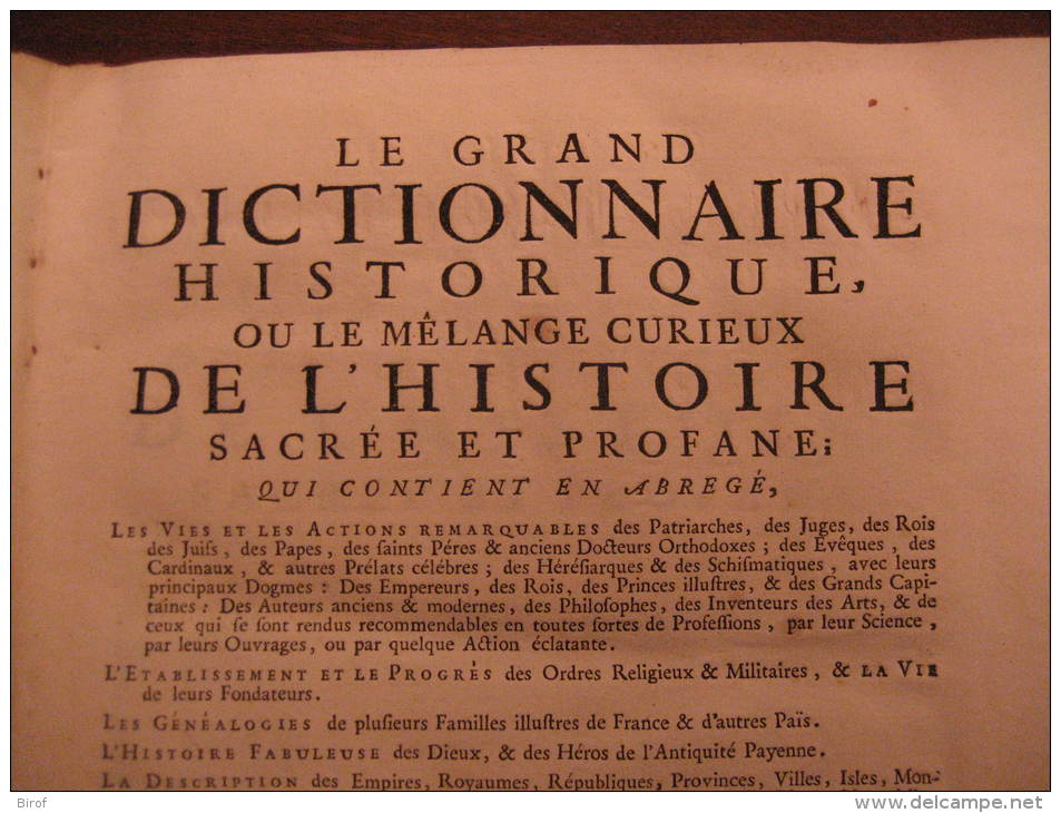 LIBRO  - DIZIONARIO - FRANCESCE - LE GRAND DICTIONNAIRE HISTORIQUE OU LE ME´LAMGE CUTIEUX DE L´HISTOIRE 1748 - Wörterbücher