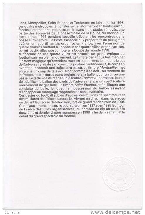 = Notice Philatélique 1er  Jour 1.6.96 Villes La Coupe Du Monde De Football Lens Montpellier St Etienne Toulouse 3010/13 - 1998 – France